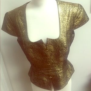 Vintage Gold Brocade Bustier Top Side Zip Sz 8